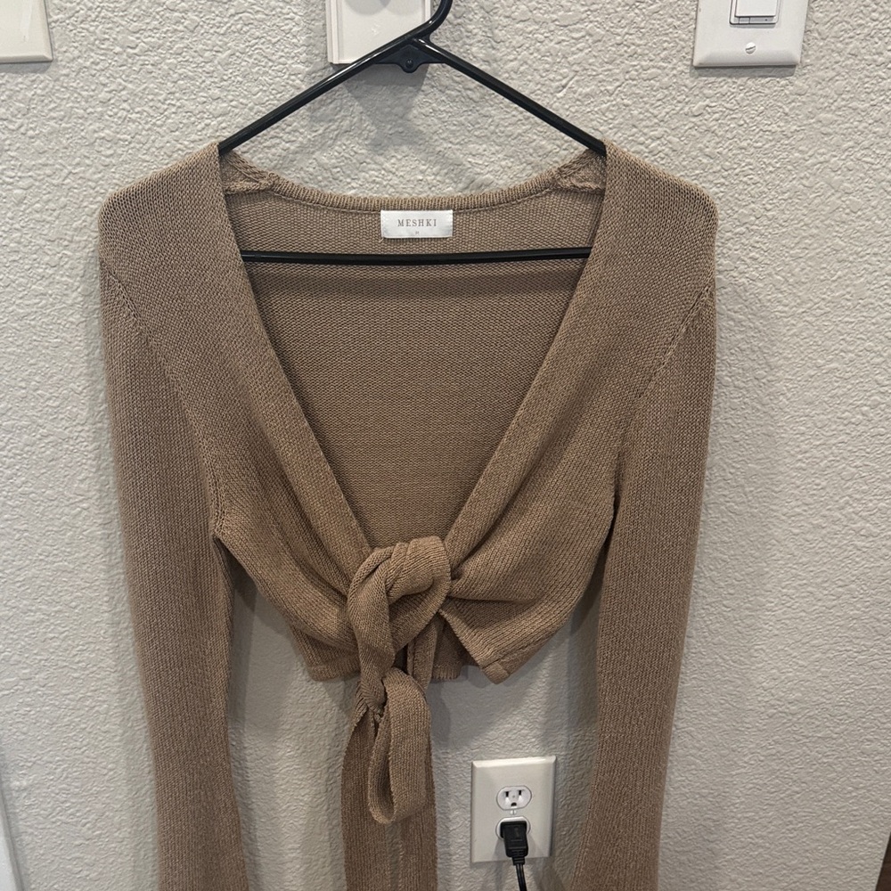 Meshki Tan Tie-Front Cardigan